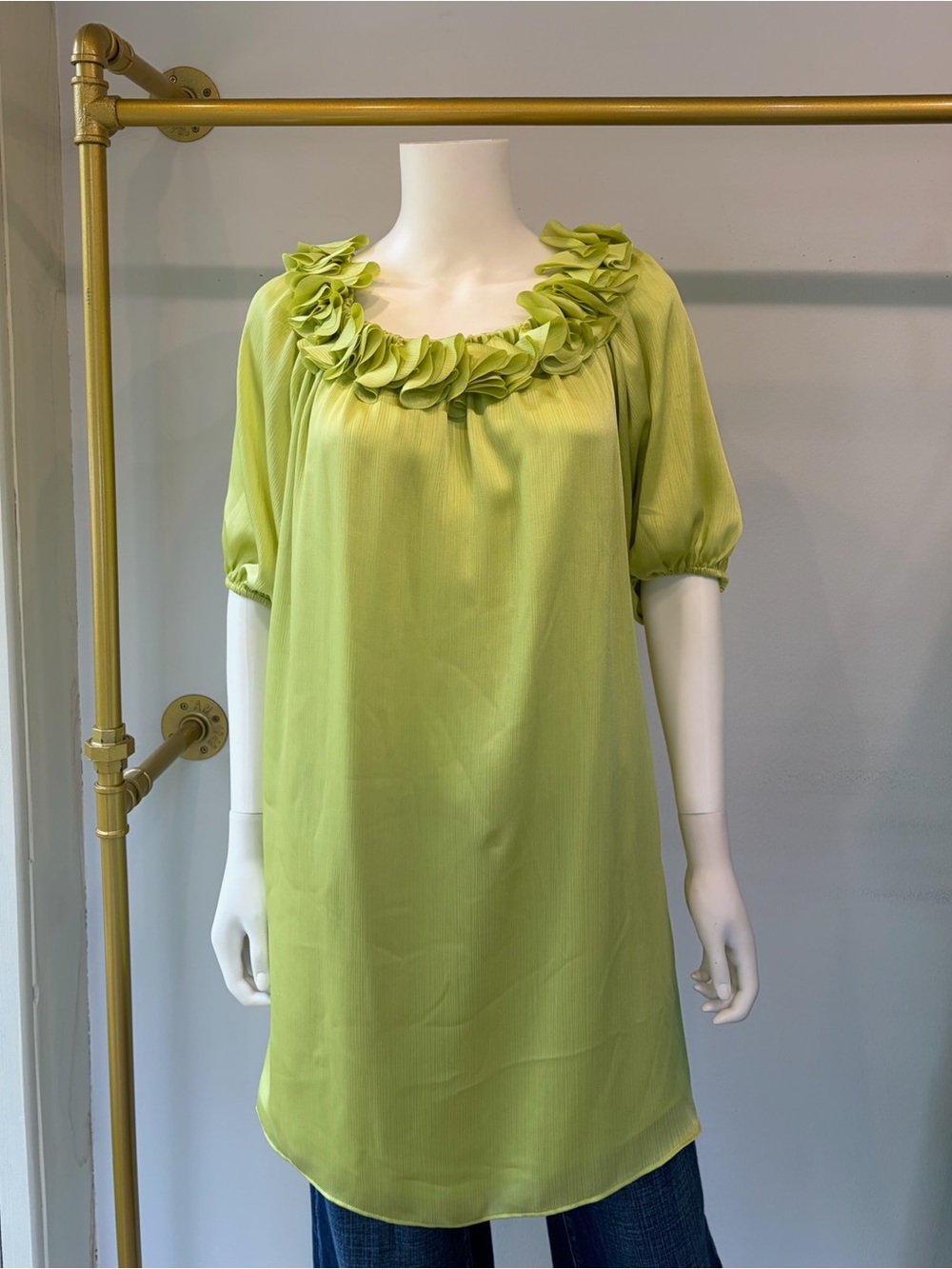 Trina Turk Light Green Ruffled Neck Mini Dress